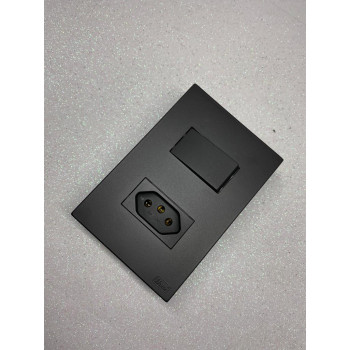 Conjunto 1 Interruptor Paralela + 1 Tomada 10A 4x2 - RECTA PRETO BLACK SATIN FOSCO